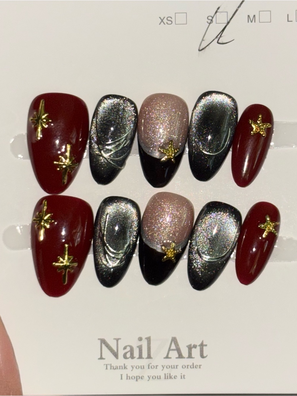 Press-On Set - Burgundy, Black & Glitter